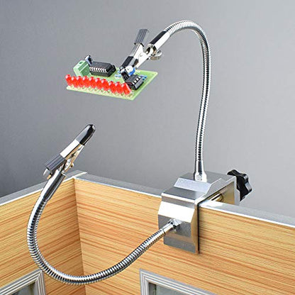 Toolour Helping Hands Soldering Third Hand Tool Tabletop Clamp Base with 2 Nickel Plated Flexible Arms and Rotatable Alligator Clips for Electronics Repair Assembly Jewelry DIY Arts Craft Hobby - style: D