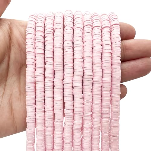 3600 PCS 10 Strands Polymer Clay Beads for Jewelry Making, Vinyl Heishi Beads 6mm for Surfer Bracelets Necklace Making (Pale Pink) - color: Pale Pink