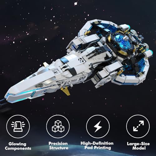 Sosuy Spaceship Building Blocks Set, LED Starship STEM Toys for Boys 8+, Galaxy Comet Space Shuttle Ship with Display Stand, Educational Birthday for Boys, Kids, Teens, Adults - style: Galaxy Comet