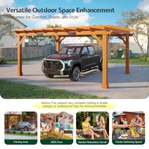 Jocisland 12x14 FT Premium Cedar Wood Pergola with Stakes & Trellis Roof - size: 12x14 FT