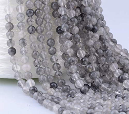 Natural Stone Beads 100pcs Round Genuine Real Stone Beading Loose Gemstones Hole Size 1mm DIY Smooth Bead for Bracelet Necklace Earrings Jewelry Making (Gloud Grey Quartz, 8mm) - color: Gloud Grey Quartz, size: 8mm
