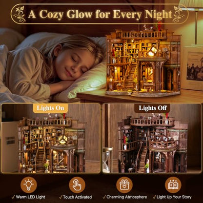 DIY Miniature House Kit for Adults, Tiny Dollhouse Book Nook Kit Bookshelf Crafts Decor, 3D Wooden Puzzle, Gifts for Family Friends Adults Teens, Dream Book Loft
