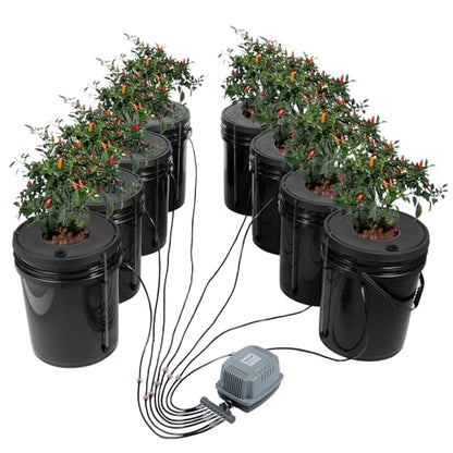 VEVOR DWC Hydroponic System, 5 Gallon 8 Buckets, Deep Water Culture Growing Bucket, Hydroponics Grow Kit with Pump, Air Stone and Water Level Device, for Indoor/Outdoor Leafy Vegetables - style: 8 Buckets