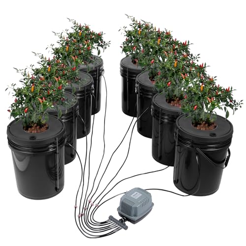 VEVOR DWC Hydroponic System, 5 Gallon 8 Buckets, Deep Water Culture Growing Bucket, Hydroponics Grow Kit with Pump, Air Stone and Water Level Device, for Indoor/Outdoor Leafy Vegetables - style: 8 Buckets