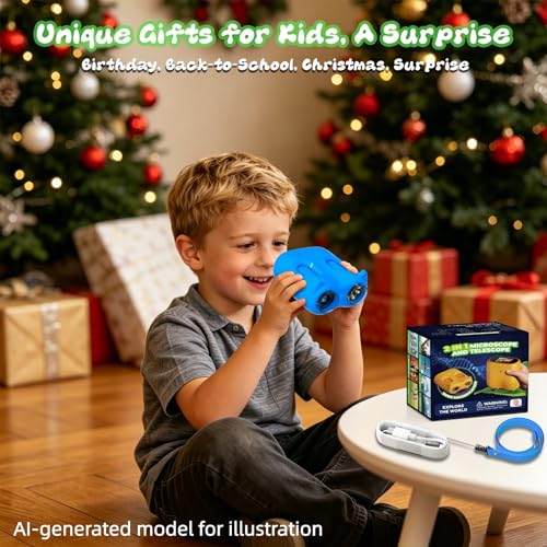 2 in 1 Kids Microscope and Telescope, STEM Educational Toy, Blue - color: Blue