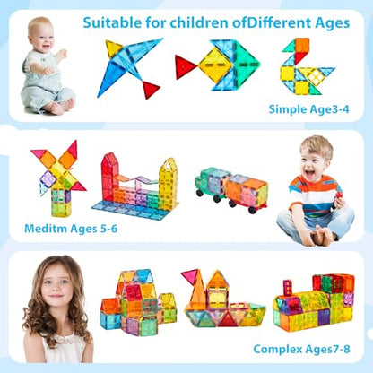 Anbalulu 134PCS Magnetic Building Tiles, Gift for Boys and Girls Ages 3+ - size: 134PCS