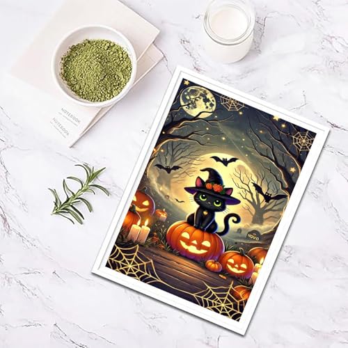 XUCNWL Halloween Diamond Art Kits for Adults,Black Cat Diamond Painting - color: Black Cat, size: 11.8x15.7in(30x40cm)
