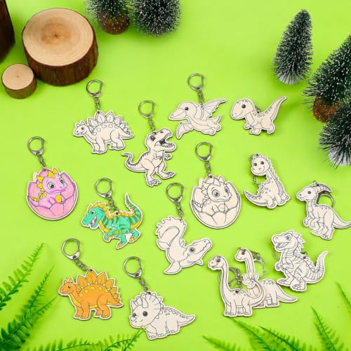 Trnayi 36 Pcs Dinosaur Unfinished Wood Keychain DIY Craft - style: Dinosaur