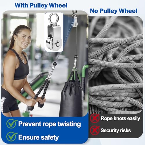 Cable Pulley Wheel Stainless Steel, 4 Pack M34 Single Pulley Snatch Block, Heavy Duty Lifting Crane Swivel Hook, Bearing Inside Rope Pulleys for Lifting System Gym Equipment Clothesline, 551 lbs Load - size: M34 - 4 Pack