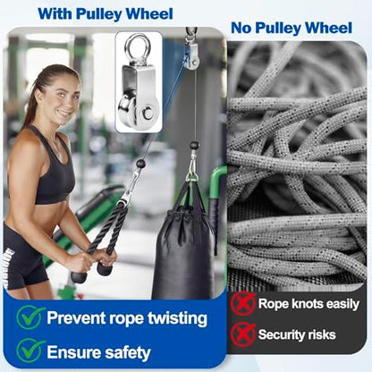 Cable Pulley Wheel Stainless Steel, 4 Pack M34 Single Pulley Snatch Block, Heavy Duty Lifting Crane Swivel Hook, Bearing Inside Rope Pulleys for Lifting System Gym Equipment Clothesline, 551 lbs Load - size: M34 - 4 Pack