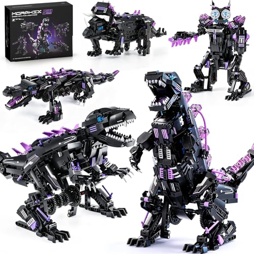 5-in-1 STEM Dinosaur Robot Building Kit, 935PCS App & Remote Control, Rebuild into T-Rex, Triceratops, Crocodile, Robot & Monster, Engineering Gift for Boys & Girls Ages 8+