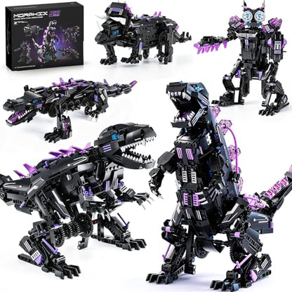 5-in-1 STEM Dinosaur Robot Building Kit, 935PCS App & Remote Control, Rebuild into T-Rex, Triceratops, Crocodile, Robot & Monster, Engineering Gift for Boys & Girls Ages 8+