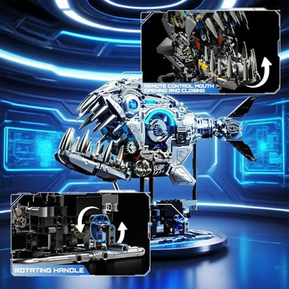 Mechanical Piranha Building Block Kit Hand-Crank Gear Multi-Joint Motion Toy for Boys, Girls, and Hobbyists, Ideal for STEM Classrooms or Gift Giving - color: Mechanical Piranha