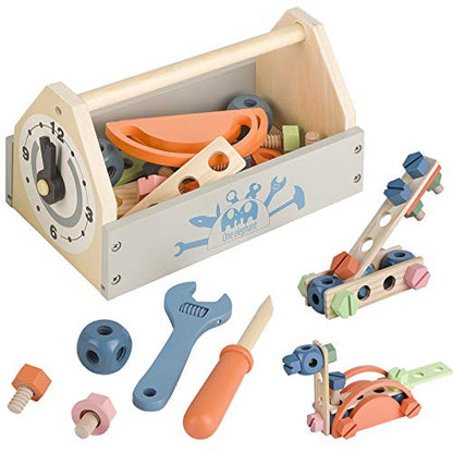 Wooden Tool Toy Toolbox Toddler Educational Construction Kids Toys Play Accessories Set Creative Gift for 3 Year Olds and Up Boys Girls