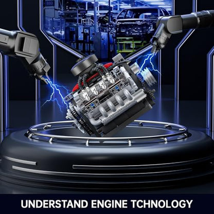 Mould King Mini V8 Engine Kits That Runs, Build Your Own Visible Car Motor, Physical Science Experiment Models for Teens, Best STEM Toy Gifts for 14+ and Adult 10171 (487 Pcs) - style: V8 Engine