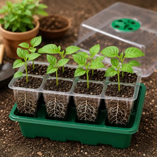 5 Pack Seed Starter Trays with Humidity Dome and Base, 12 Cell Seedling Germination Kit, Adjustable Vent Plant Growing Trays for Indoor Greenhouse, Garden and Hydroponic Seed Starting