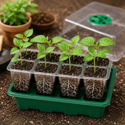 5 Pack Seed Starter Trays with Humidity Dome and Base, 12 Cell Seedling Germination Kit, Adjustable Vent Plant Growing Trays for Indoor Greenhouse, Garden and Hydroponic Seed Starting