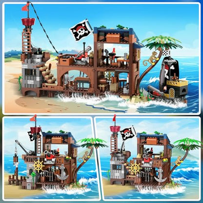 HOGOKIDS 3-in-1 Pirate House STEM Building Set with LED Light for Boy 6-12+