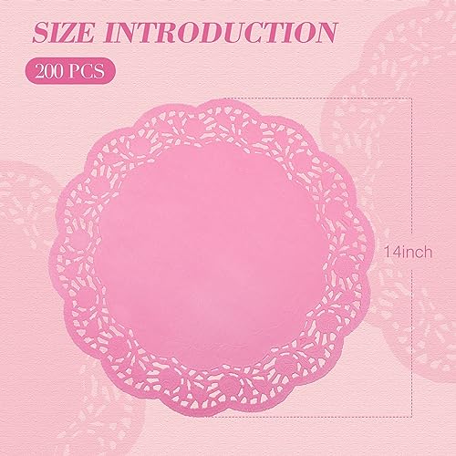 Yexiya 200 Pcs Lace Paper Doilies 14 Inch Round Foil Placemats, Pink - color: Pink