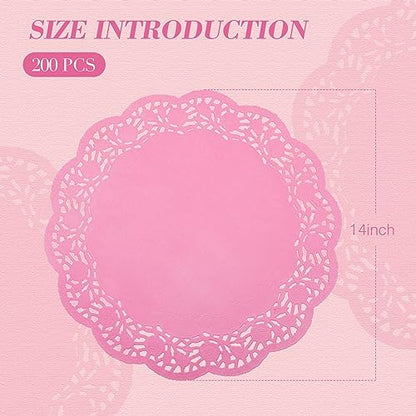Yexiya 200 Pcs Lace Paper Doilies 14 Inch Round Foil Placemats, Pink - color: Pink