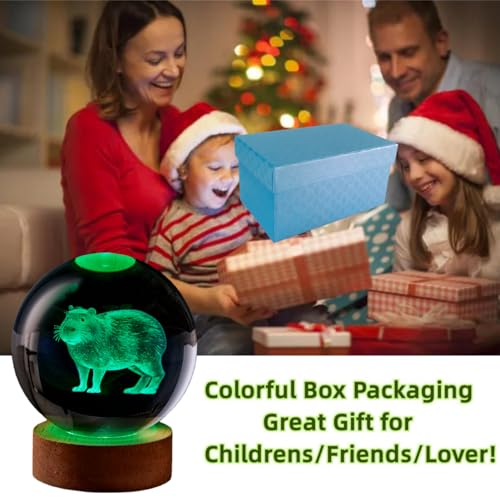 3D Capybara Crystal Ball Lamp with Remote Control, 3.15 inch Crystal Night Light with Wooden Base 16 Colors Change, Glass Figurine Lamp Gift for Girls Boys Wife Girlfriend Mom (Capybara) - color: Capybara