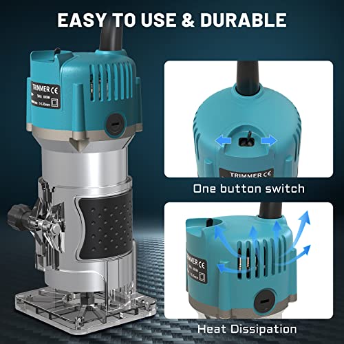 TwoWin Router Tool, 110V 800W Compact Palm Wood Router Tool for Woodworking - color: Blue and Black
