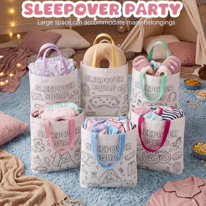 Paterr 6 Pcs Sleepover Party Tote Bags Color Your Own Canvas Bags