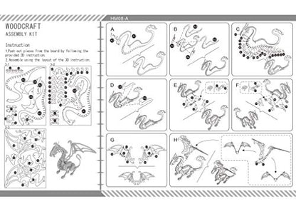 3D Wooden Puzzles Laser Engraving DIY Safe Assembly Constructor Kit Toy for Teens and Adults World Animal Mechanical 3-D Models for Self-Assembly (Flying Dragon)