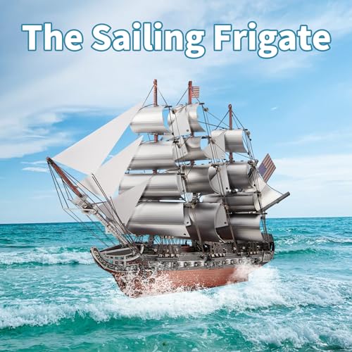 Piececool 3D Metal Puzzles, USS Constitution Sailing Boat Models for Adults Sailing Frigate Warship Sailboat Ship Model Building Kits Hobby Crafts for Adults Creative Gift Ideas Birthday Christmas - style: USS Constitution