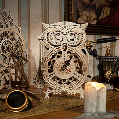 Collections Etc 161-Piece Owl Mechanical Wooden Model Clock Kit
