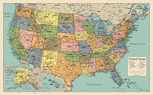 2 Pack - World Map Poster & USA Map Chart [Tan/Color] (LAMINATED, 18” x 29”) - color: Green