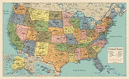 2 Pack - World Map Poster & USA Map Chart [Tan/Color] (LAMINATED, 18” x 29”) - color: Green