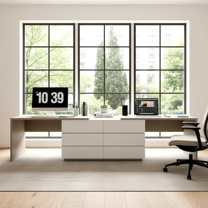 144" Extra Long L-Shaped Double Desk with 6 Dust Proof Drawers for 2 People Study Workstation, Dual Computer Desk Corner Desk for Home Office Bedroom, White Khaki, 102.36-144.26"