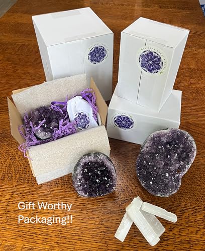 Natural Amethyst Geode Crystal Cluster 2–2.5 lb with BONUS Selenite Wand - size: 2 pound - 2.5 pound