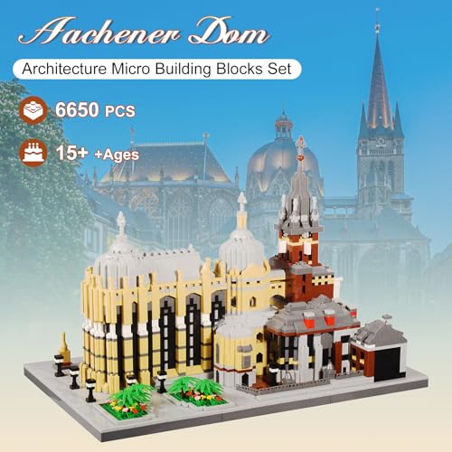 Micro Building Blocks Set, Germany Medieval Aachener Dom Model Building Kit 6650 PCS Construction Model for Adult and Teens - color: Aachener Dom