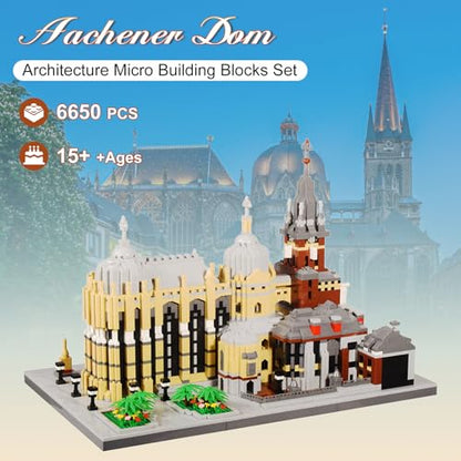 Micro Building Blocks Set, Germany Medieval Aachener Dom Model Building Kit 6650 PCS Construction Model for Adult and Teens - color: Aachener Dom