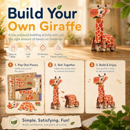 MierEdu Build 'N' Sound 3D Puzzle for Kids, Animal Puzzle with Sound Module, Educational STEM Craft Kit, FSC Paper Model Building Toy Gift for Ages 6+ - color: Giraffe