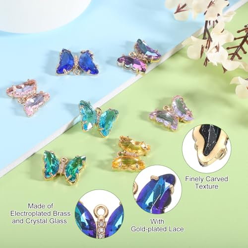 uxcell Crystal Gold Plated Butterfly Charm, Brass Zircon Charm Pendant - color: Bright Blue, size: 19x15mm