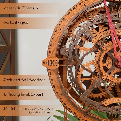 WOODEN.CITY Vintage Wall Clock Kit – 3D Wooden Puzzle for Adults, Mechanical DIY Clock Model, No Glue Required, Made in EU