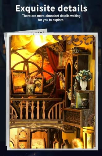 Book Nook Kit - DIY Miniature House Kit 3D Wooden Doll House DIY Book Nook Kits for Adults Creative Gift for Teens and Friends - color: Book Nook Kit