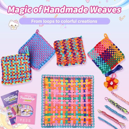 MOVATEK 328PCS Weaving Loom Kit with Friendship Bracelet Making Kit, 12 Colors Loom Loops, DIY Craft Kits, Bracelet & Coaster Weaving Making Kit