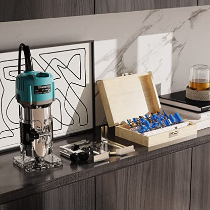 TwoWin Router Tool, 110V-120V 800W Compact Wood Router Tool for Woodworking - color: Brown and Blue