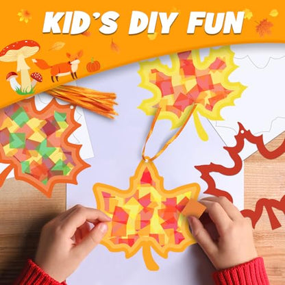 Kepeel Fall Suncatcher Craft Kit, 42 Packs Leaf Tissue Paper Crafts