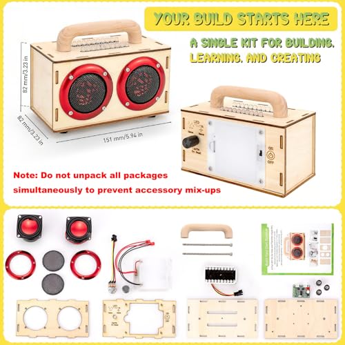 STEM Kit for Kids & Adults Age 8-12, Build Your Own Bluetooth Speaker - color: Red