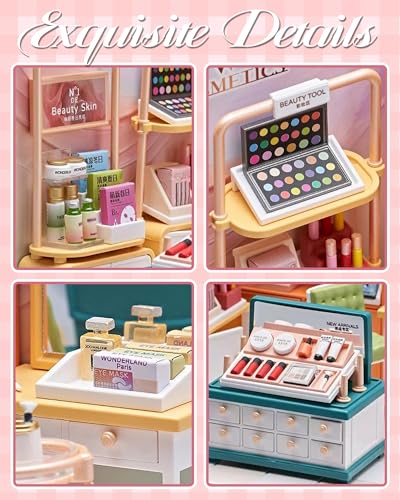 Kisoy DIY Miniature House Kit, Tiny House Kit with Furniture and LED Light, Mini Blocks Model Kit Sets, DIY Crafts/Hobbies Toys for Adults（Beauty Store） - color: Beauty Store