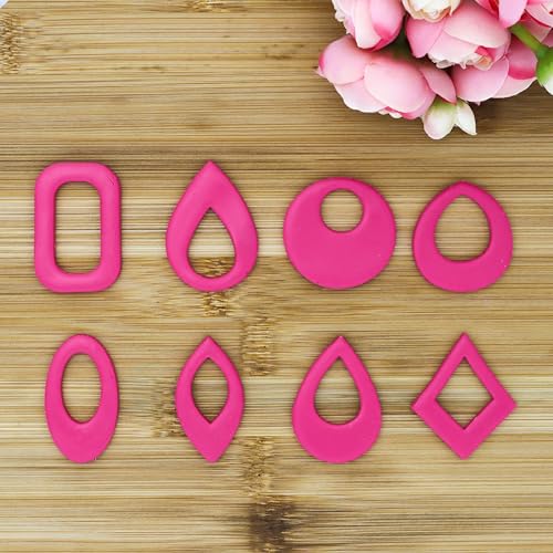 GOTO CLAY TOOLS 8 Pcs Polymer Clay Cutters for Jewelry Making, 38mm Geometric Clay Earring Cutters Set, Hollow Teardrop, Diamond, Marquise, Round Hoop Clay Molds for DIY Craft Dangle Earrings- CTCMB-5