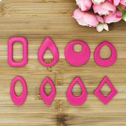 GOTO CLAY TOOLS 8 Pcs Polymer Clay Cutters for Jewelry Making, 38mm Geometric Clay Earring Cutters Set, Hollow Teardrop, Diamond, Marquise, Round Hoop Clay Molds for DIY Craft Dangle Earrings- CTCMB-5