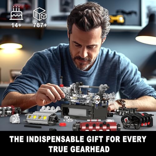 Mould King 10227 V8 Engine Model Kit, 787+Pcs Mini V8 Engine Kits that Runs, Build Your Own Car Model Engine with Gearshift & Motor, Building Blocks for Adults, DIY Construction Engineering Toy - style: 10227 V8 Engine