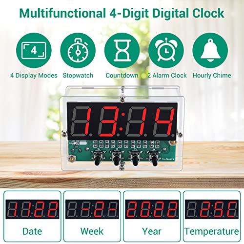 MiOYOOW Rechargeable DIY Digital Clock Kit, Soldering Projects for Adults - color: 4 Digit Rechargeable Clock Kit