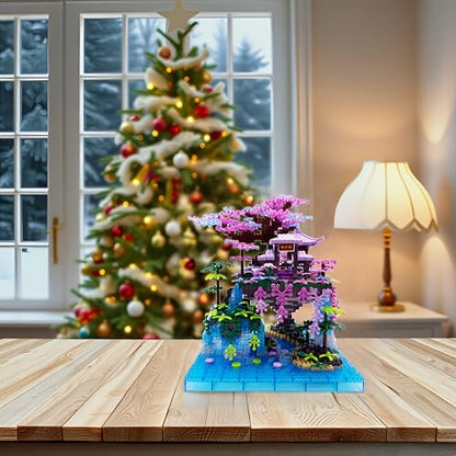 2588 PCS Cherry Blossom Bonsai Tree Building Block Sets for Adults Teens，Chinese Moon Palace Architecture Model，Micro Mini Japanese Sakura Tree House Building Kit，Creative Gift for Kids 14+